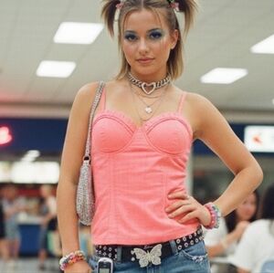 Guess M Vintage Y2K Barbiecore Western Festival Smock Back Bustier Corset Tank